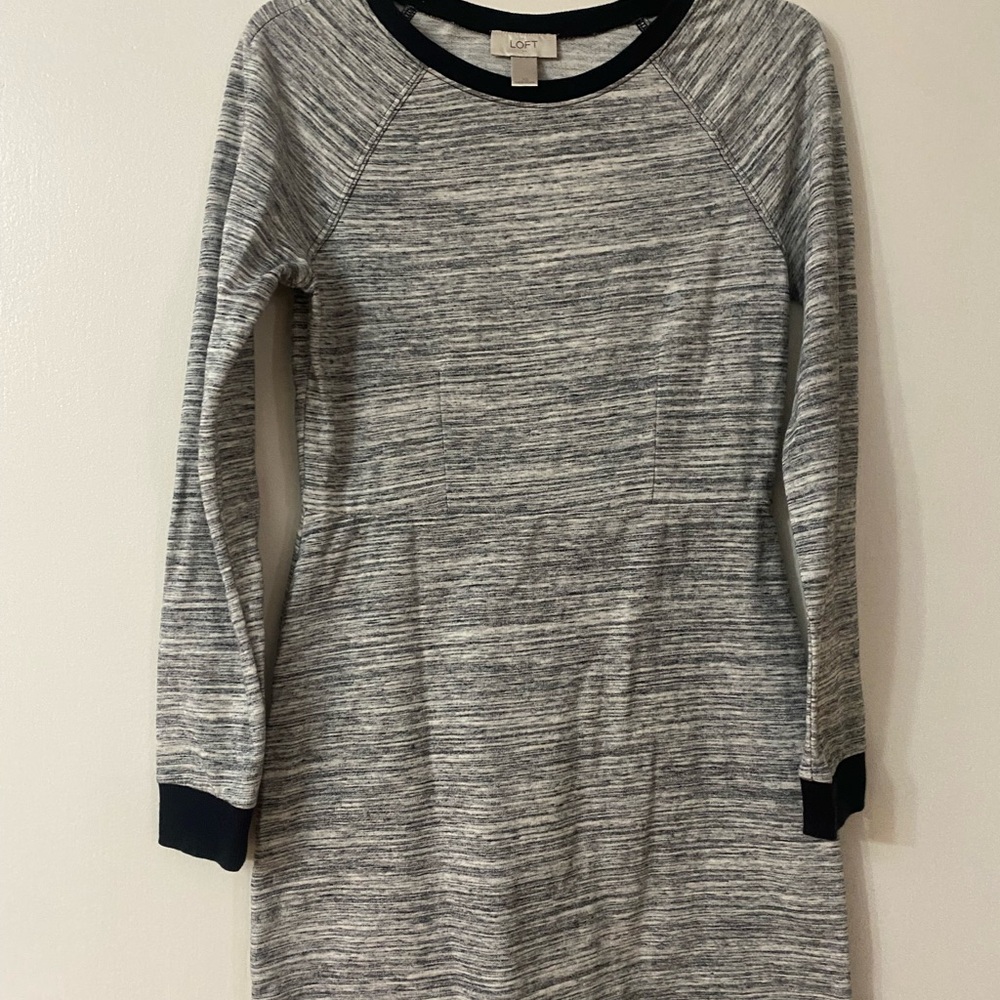 LOFT Gray and Black Long Sleeve Dress